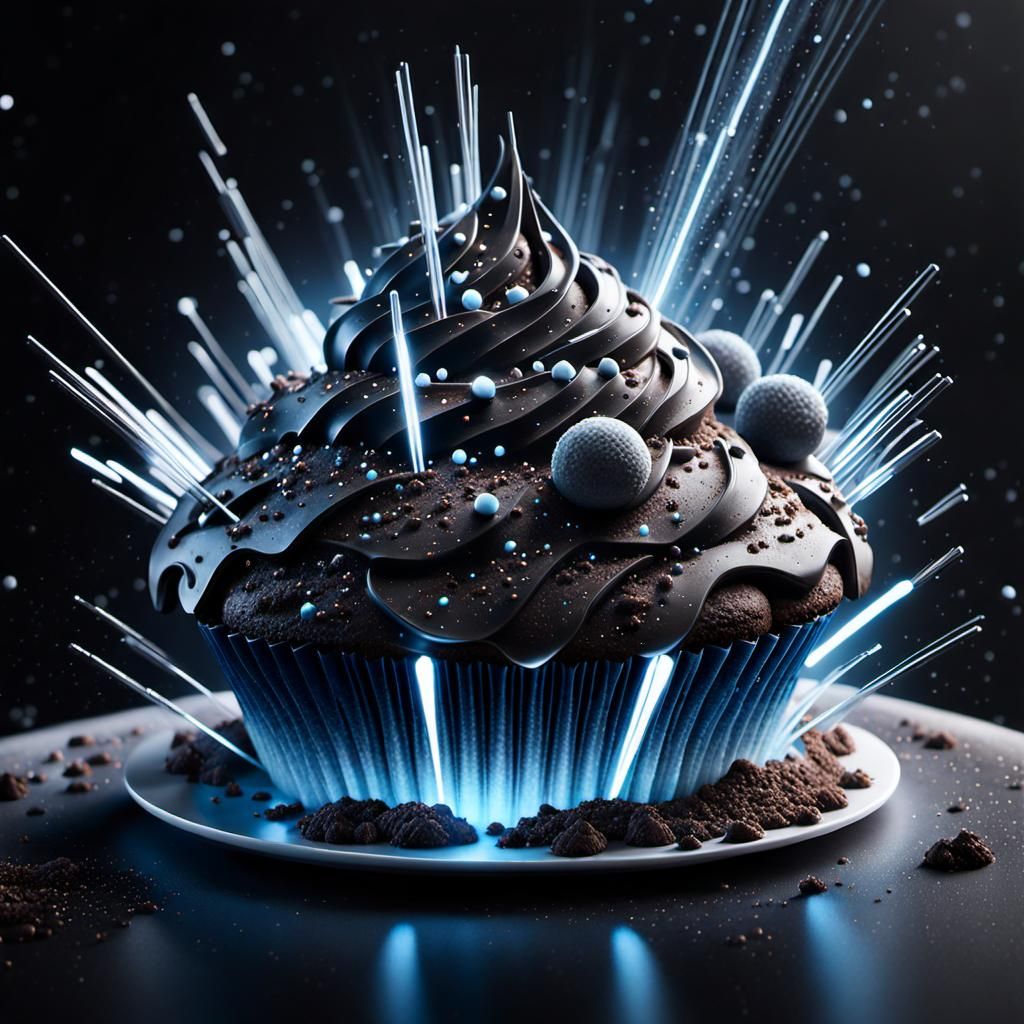 Futuristic Celestial Space Cupcake in Volumetric Lighting