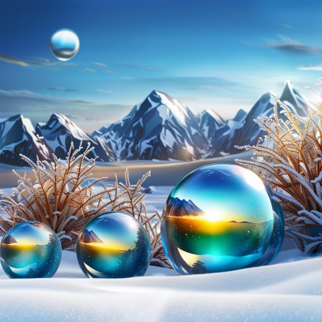 Glass Spheres: Summer Beach in Winter Landscape