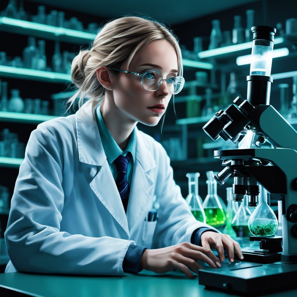 Scientist Focused in Cluttered Lab