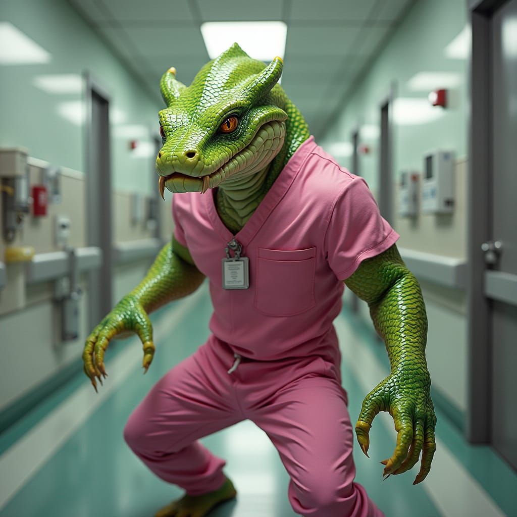 Synthwave Alien Doctor in a Neon Hospital