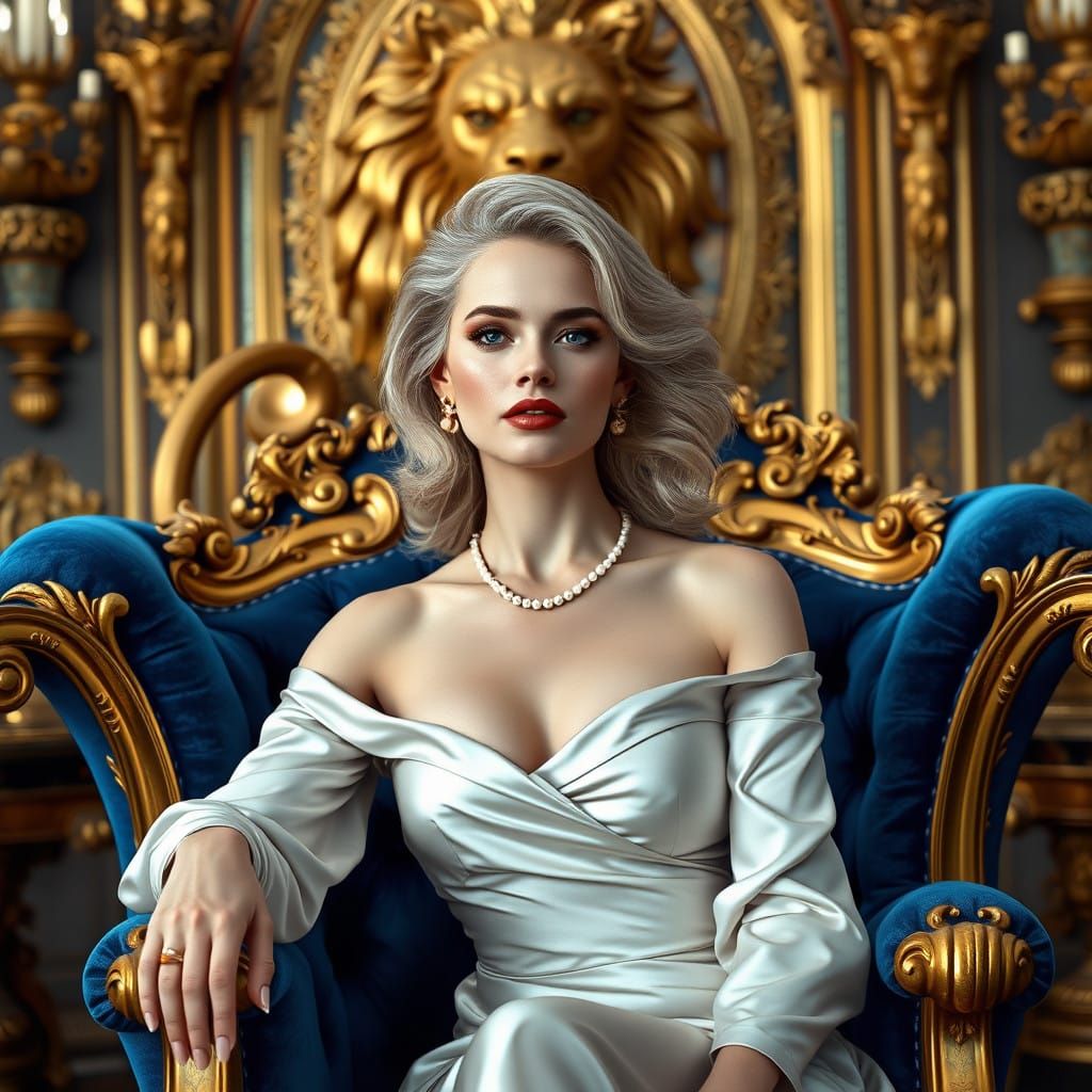 Elegant Blonde Woman in Opulent Baroque Setting