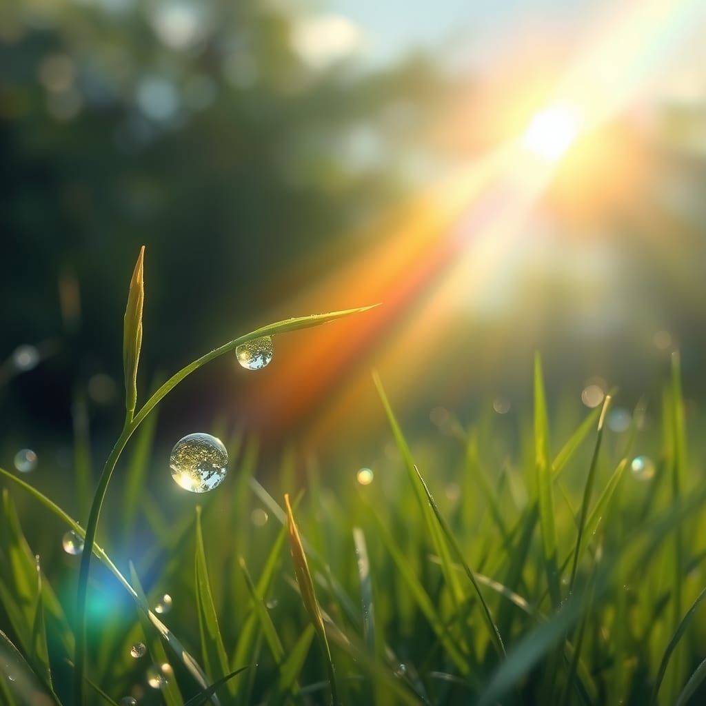 Dewdrop Refracts Sunlight into Rainbow: Hyperdetailed Image