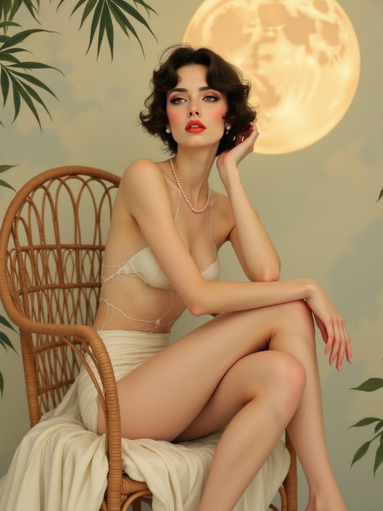 Elegant Woman in Full Moon Glow