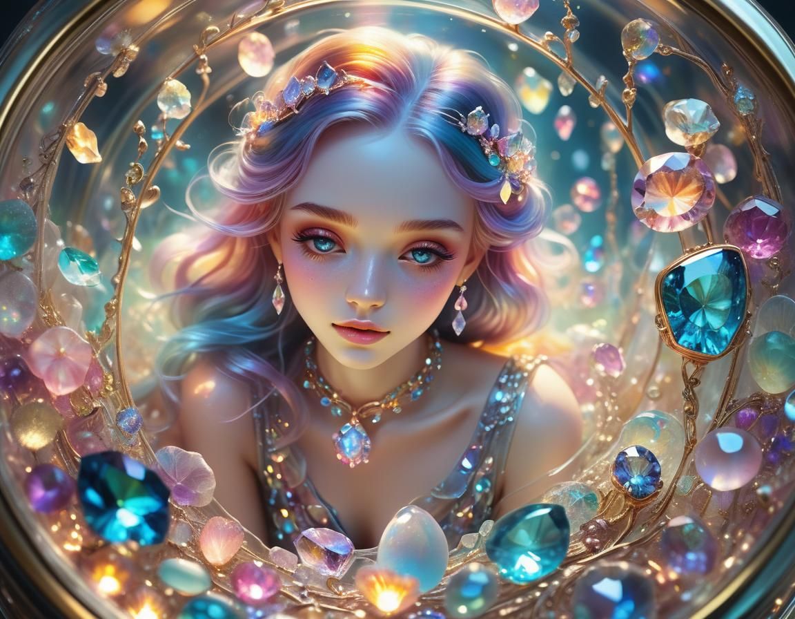 Girl in Glowing Jewelry Box: Whimsical Fantasy Art