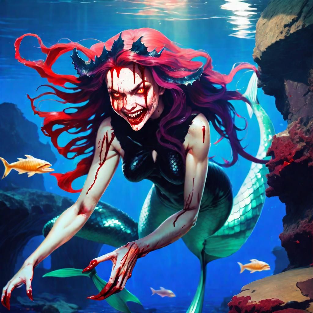 Corrupted Mermaid with Evil Smile Portrait