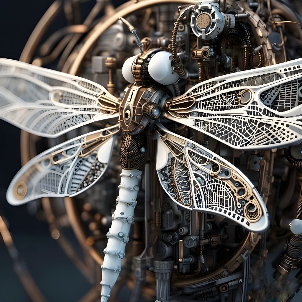 Porcelain Dragonfly Cyborg in Cyberpunk Style