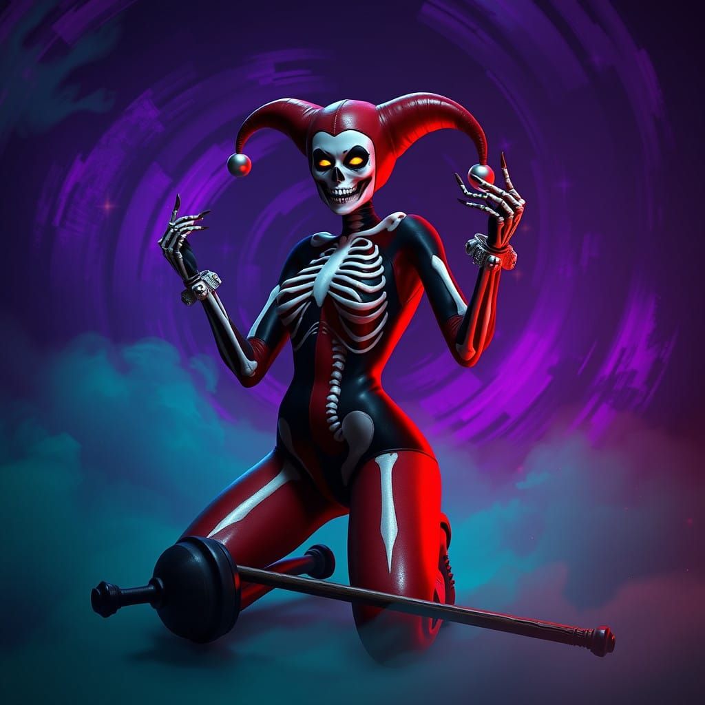 Ethereal Harley Quinn: Half Woman, Half Skeleton in Gothic D...