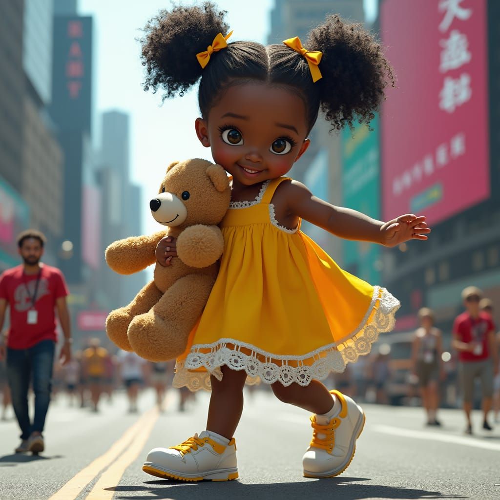Giant African-American Baby Girl Stomps Through Vibrant Time...