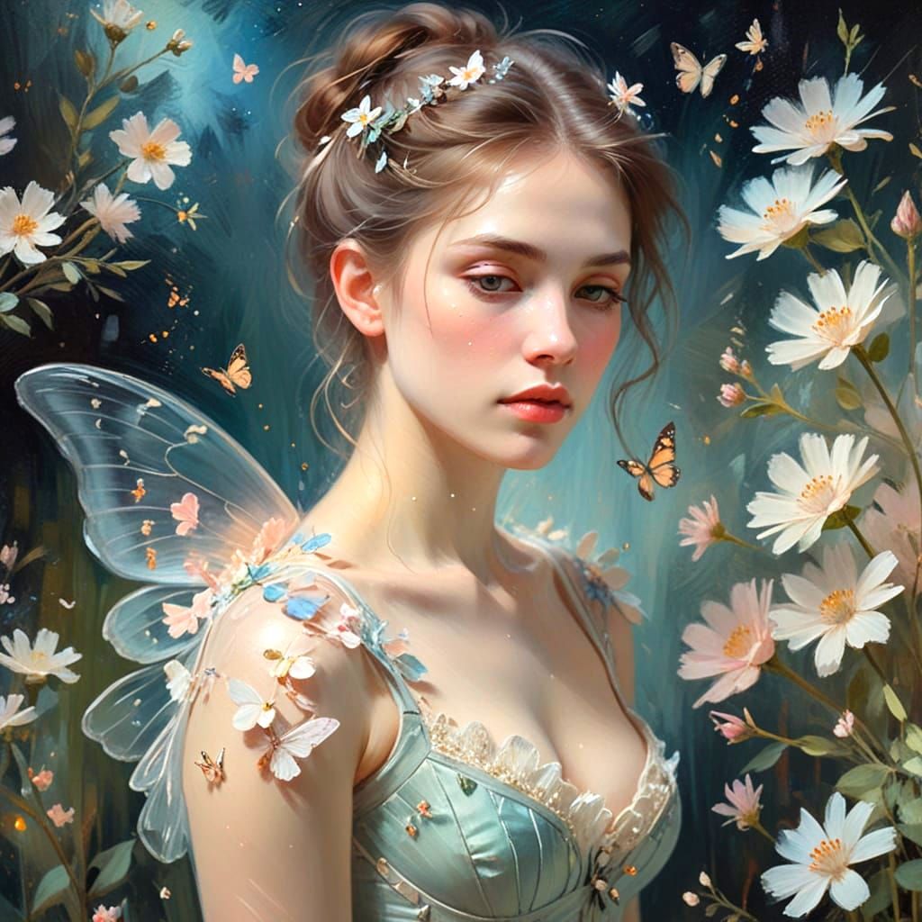 Androgynous Figure With Butterfly Wings in Impressionist Sty...