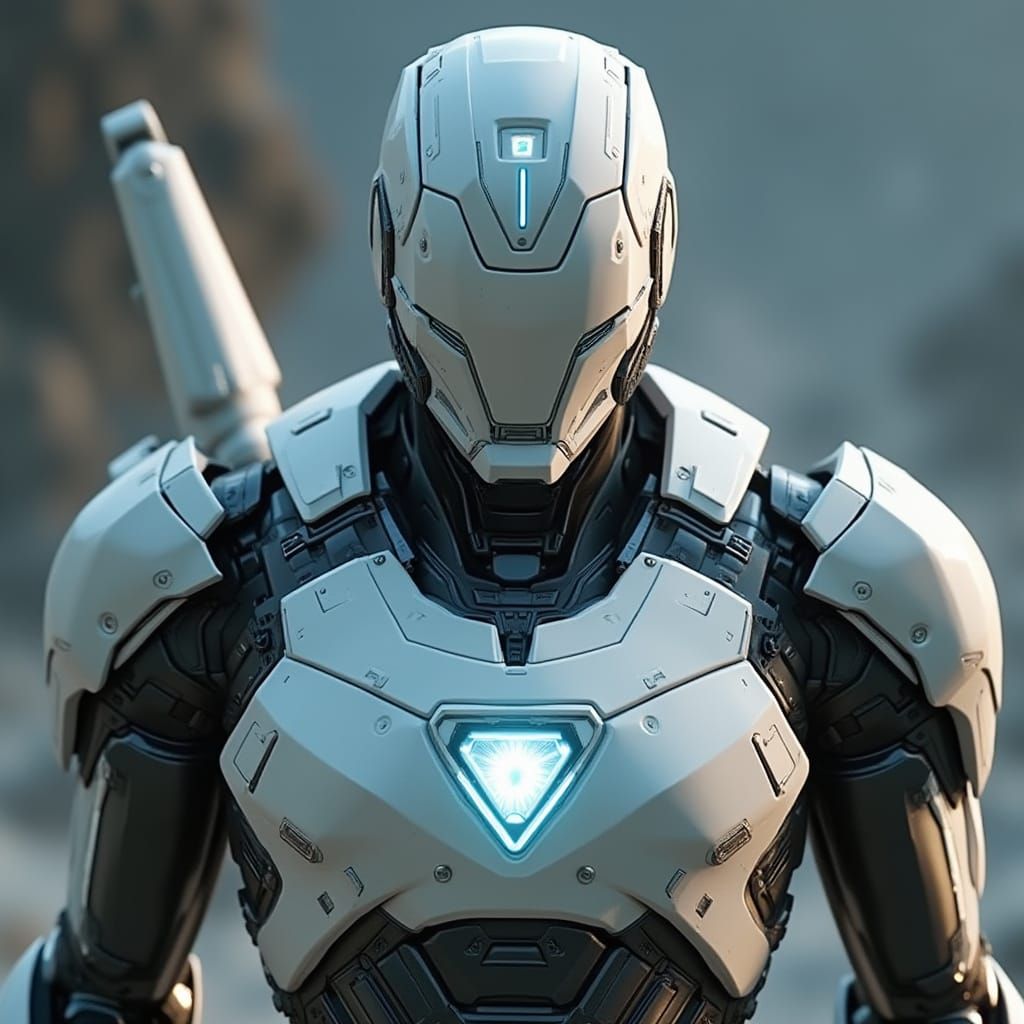 Warframe-Style Robotic Superhero in 3D Game Cinematic