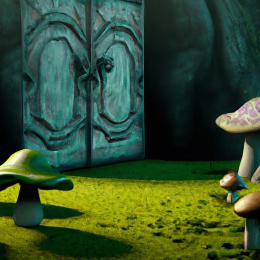 Mushroom World: Old Door in Green Ambient Gas
