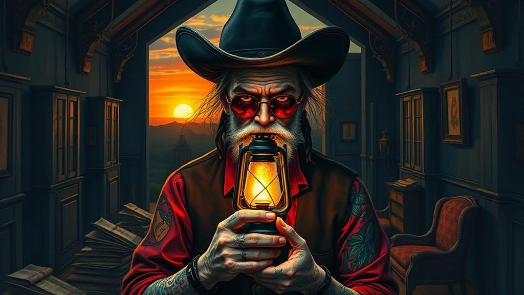 Gothic Teacher in Retro-Futuristic Nursery as Impasto Painti...