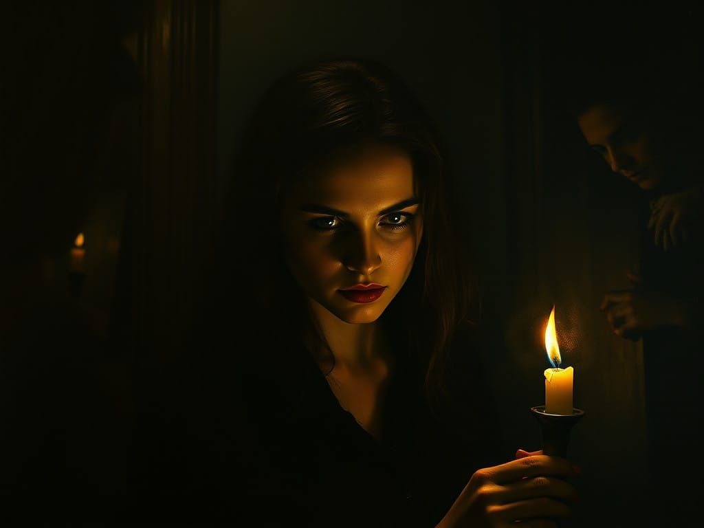 Seductive Lady in Dramatic Candlelit Baroque Interior