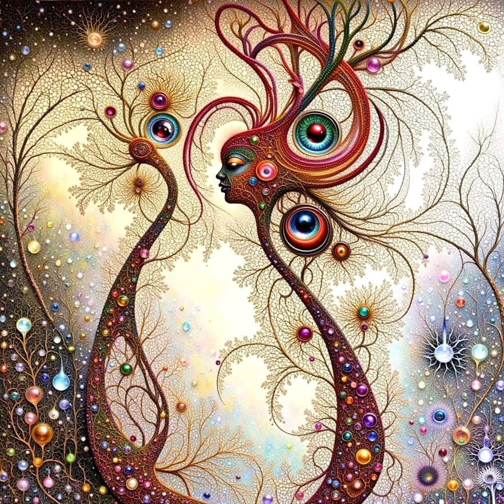 Surreal Owl-Human Hybrids in Misty Gallery