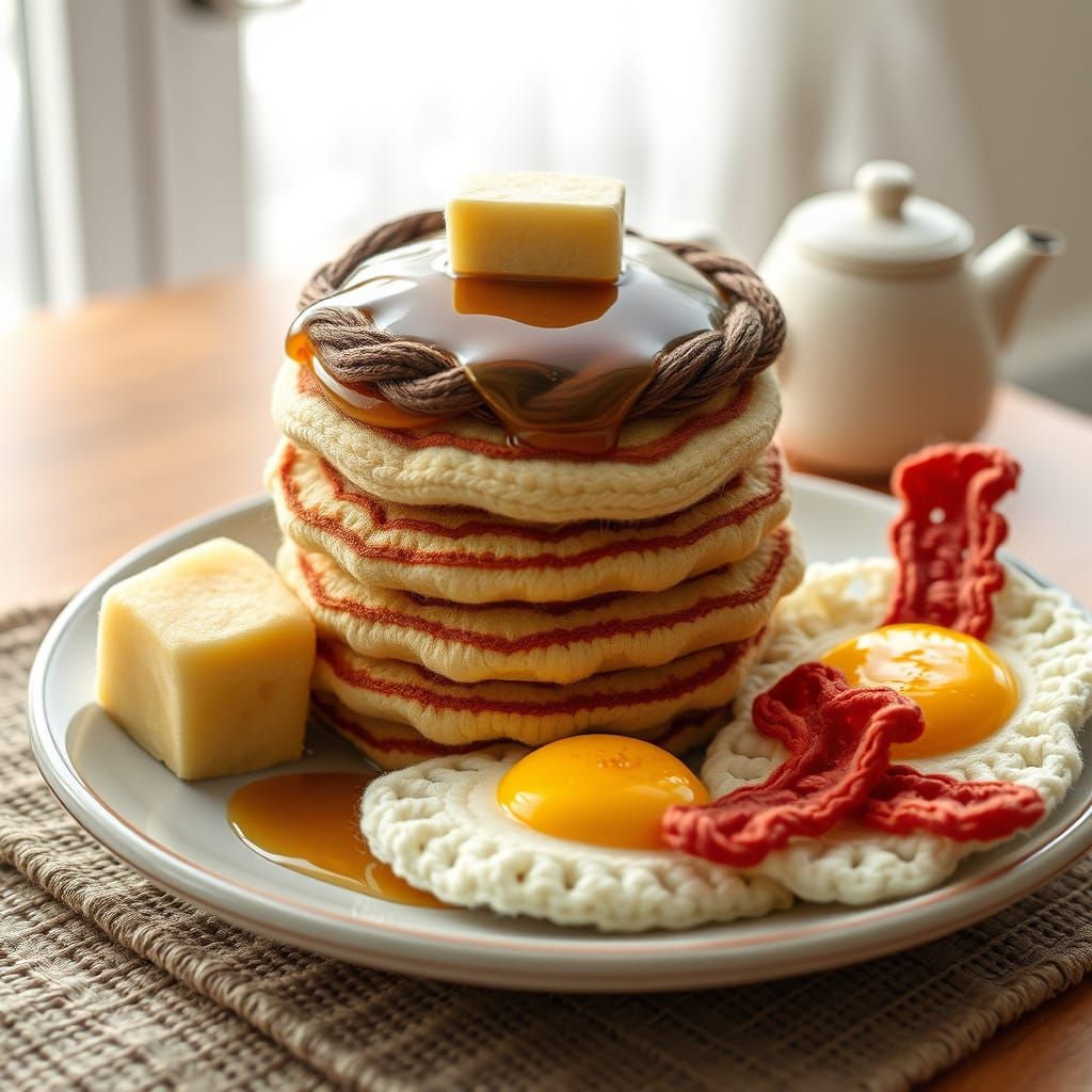 Hyperrealistic Yarn Breakfast Still Life