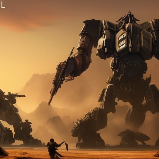 Terrorists Battle Giant Mechs: Detailed Matte Painting