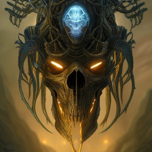 Intricate Metal Skull Mask in Dark Fantasy Style