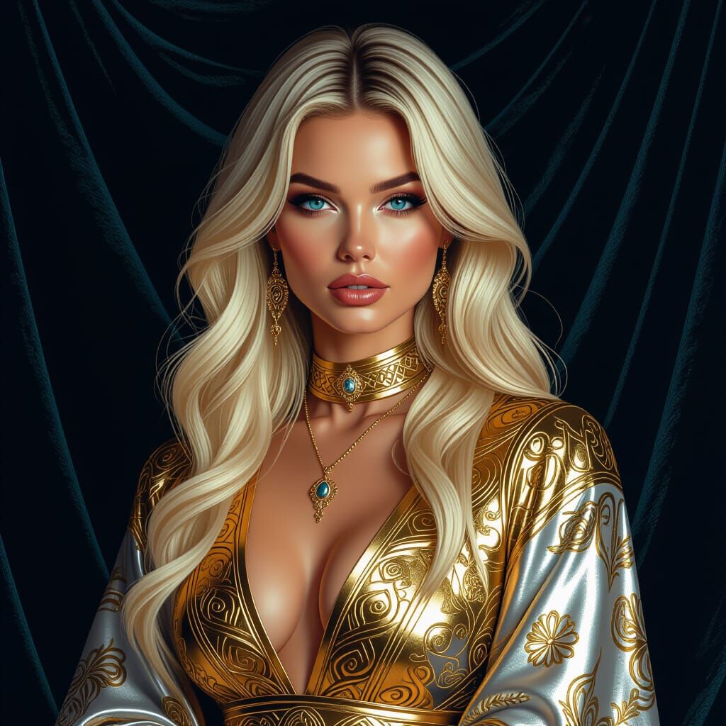 Striking Woman in Gold and Silver Attire