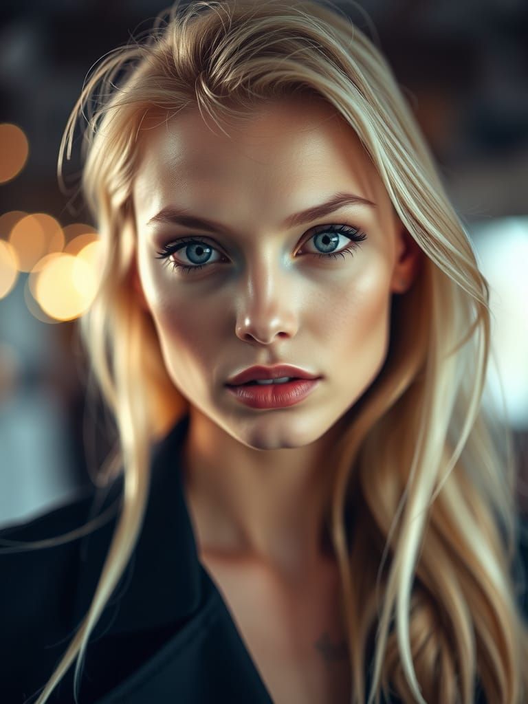 Androgynous Portrait with Intense Gaze and Studio Lighting