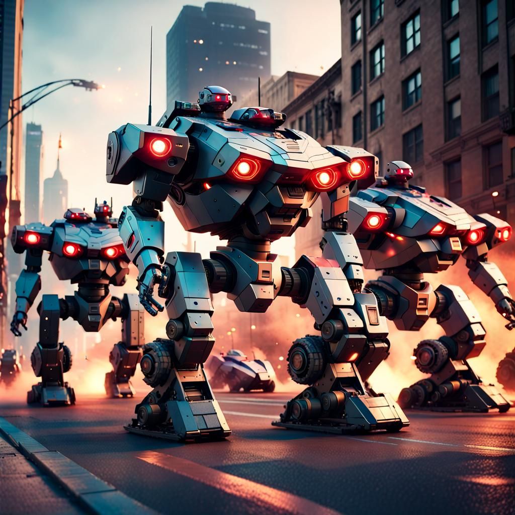 Mecha Robots Attack Superman in Dystopian City