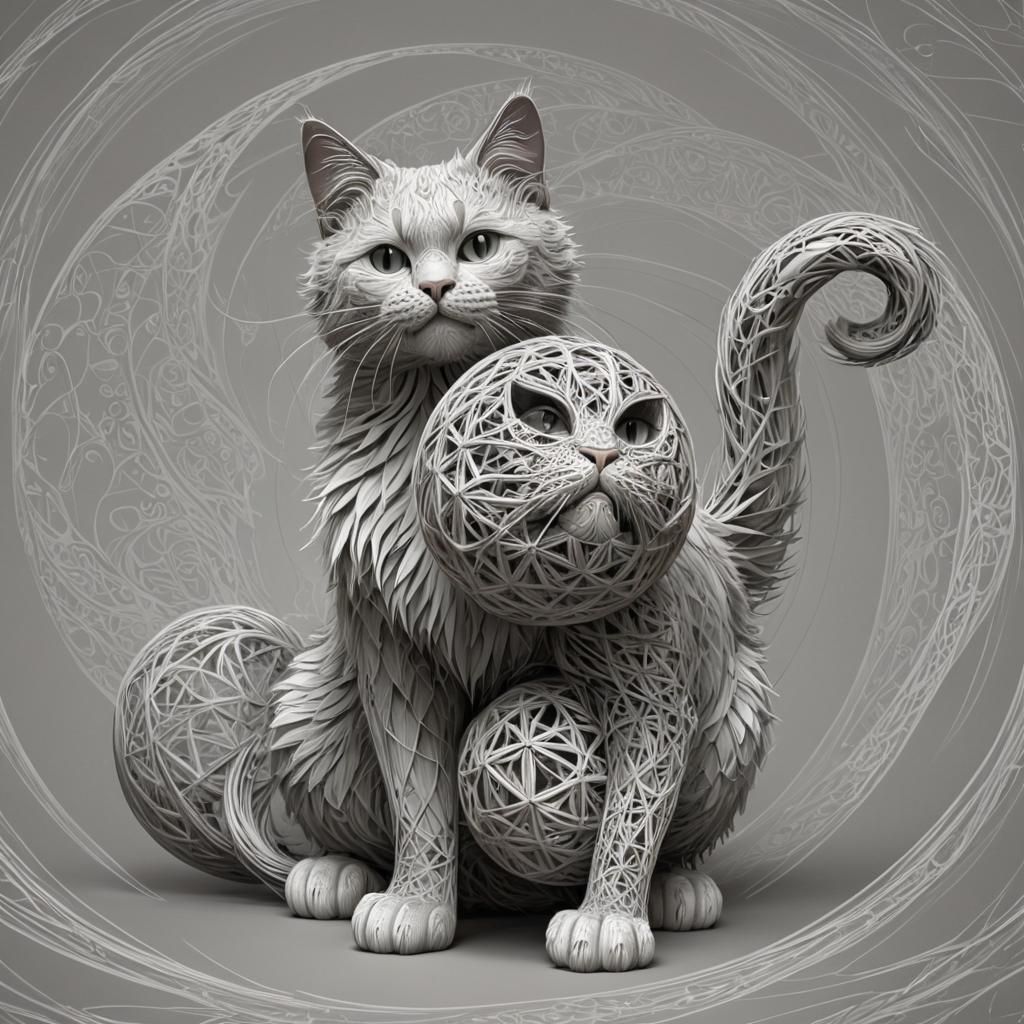Cat Playing with Ball: Abstract Vector Fractal Art