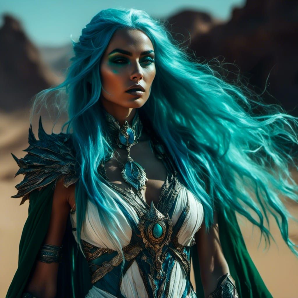 Elf Sorceress and Orc Warrior in Desert