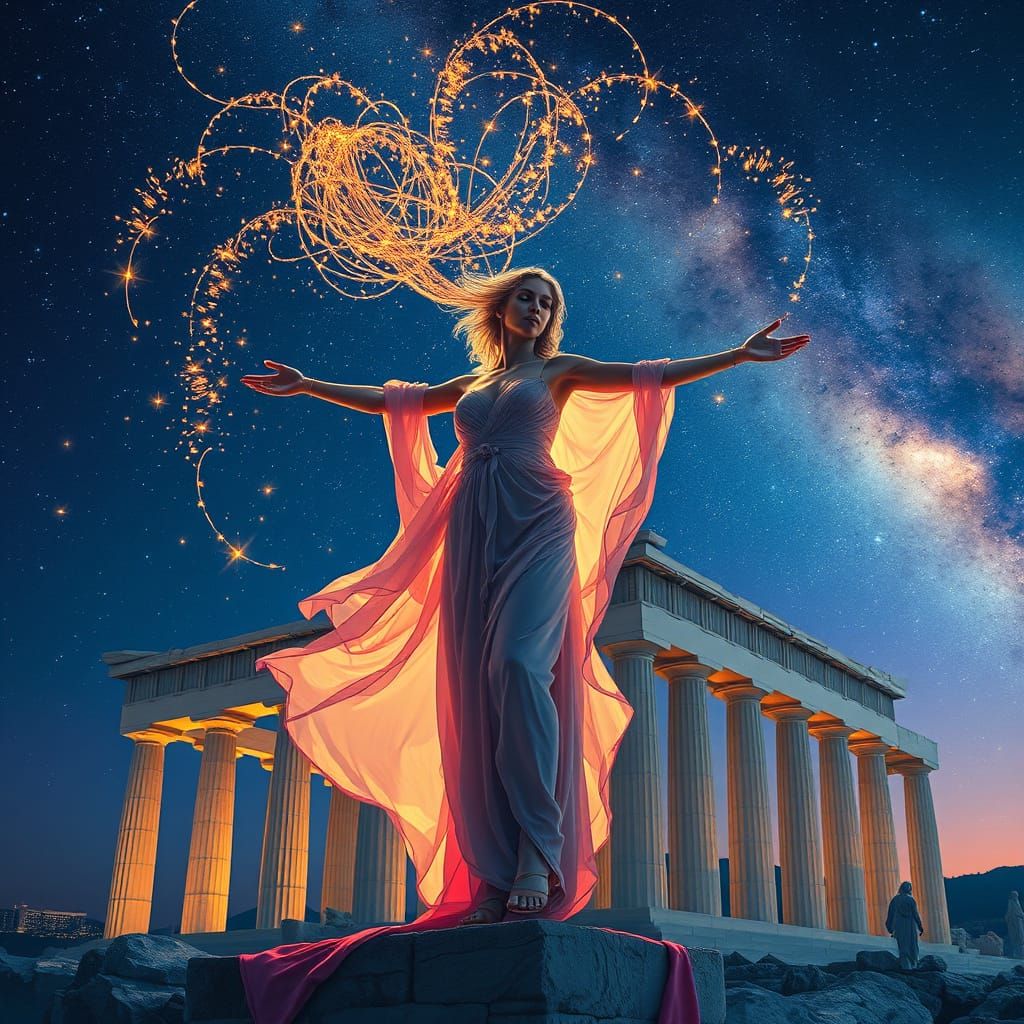 Celestial Goddess of the Cosmos in Vibrant Futurism