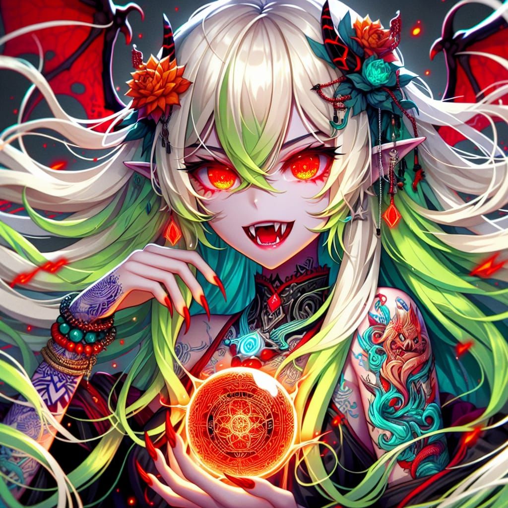 Anime Vampire Blood Bender with Elemental Tattoos