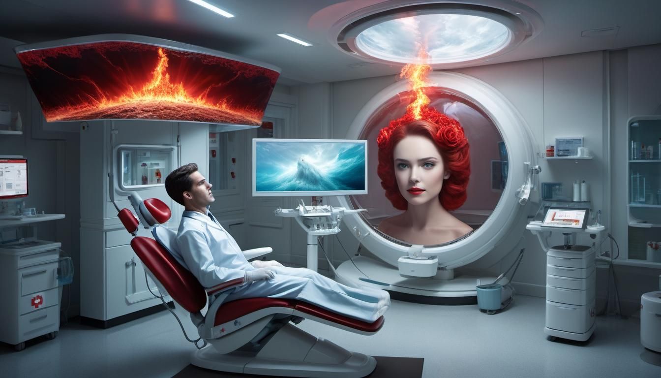 A gay, a pretty dentist-women, white tape, a red cross