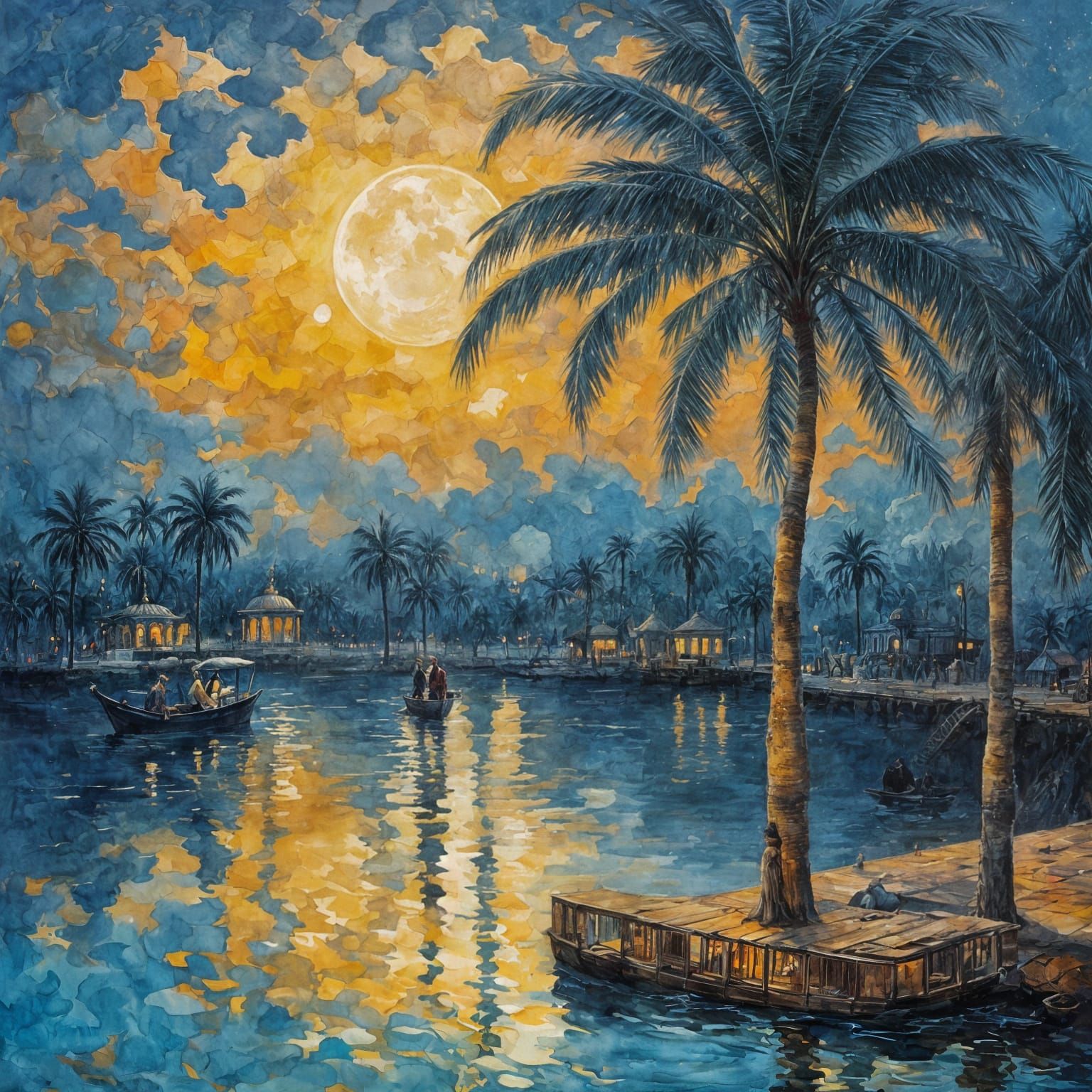 Arabian Night Fantasy Palace Under Glowing Moon