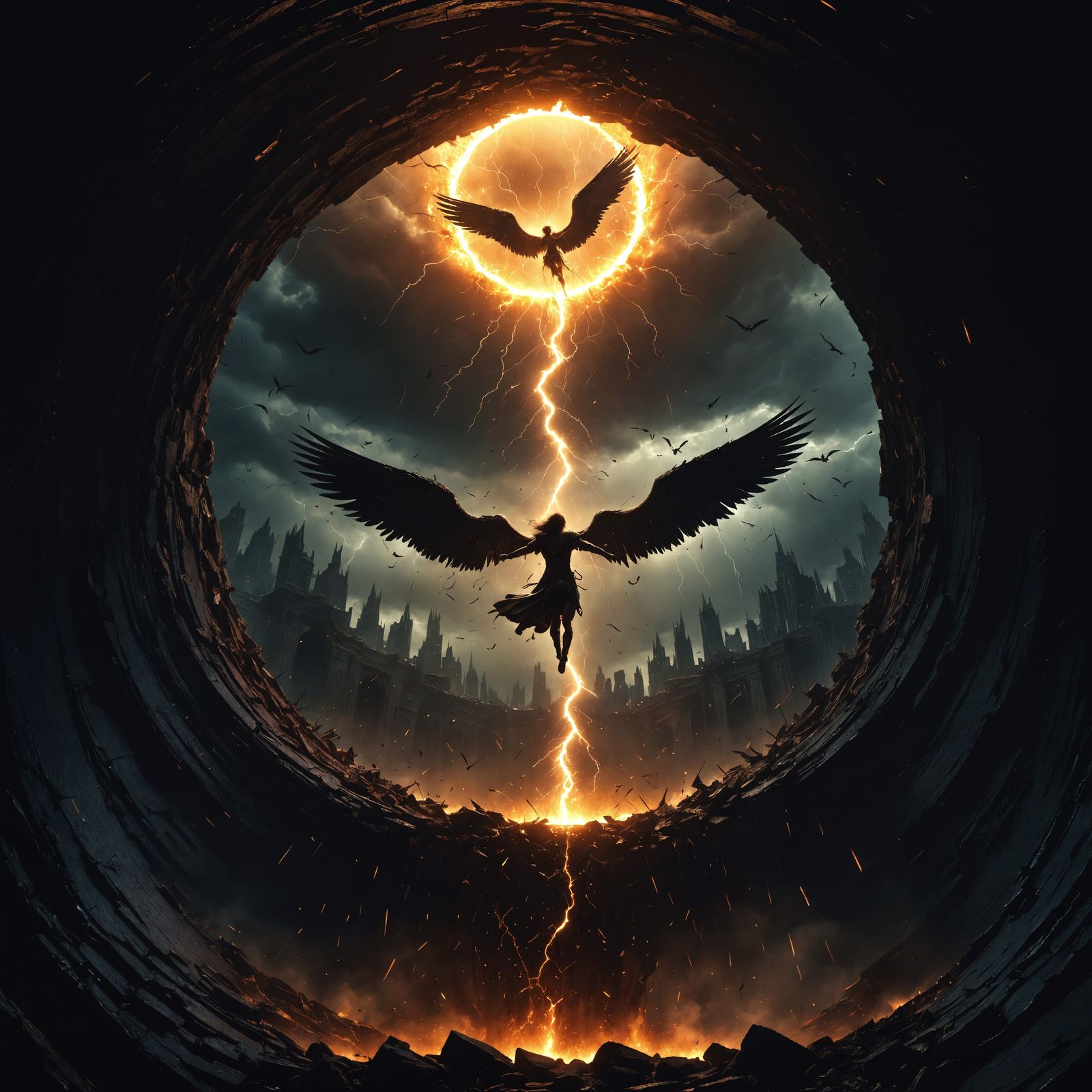 Gothic Fallen Angel Descends into Dark Abyss