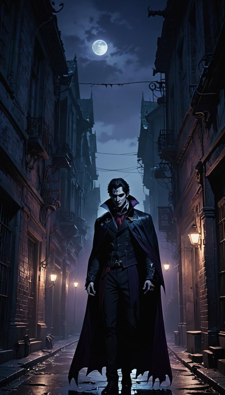 Vampire in Dark Alley: Cinematic Anime Realism