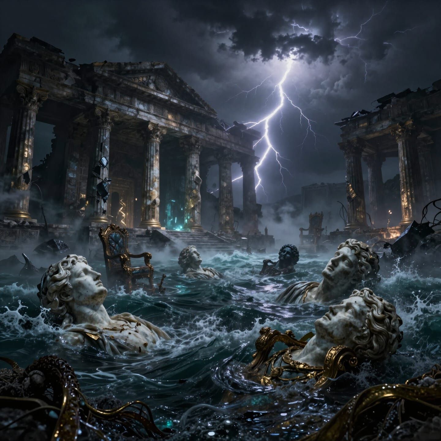 Ruined Atlantis Under Stormy Skies