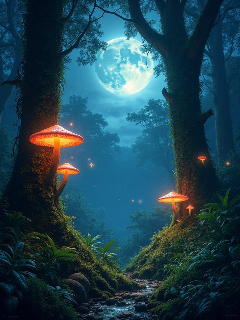 Moonlit Bornean Forest in Vibrant, Iridescent Glory