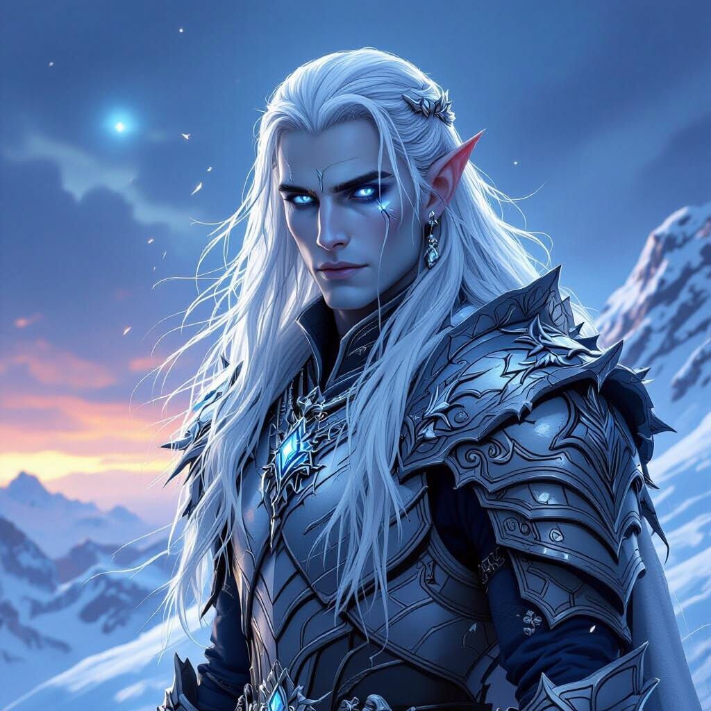 Handsome Ice Warrior Elf in Epic Fantasy Style