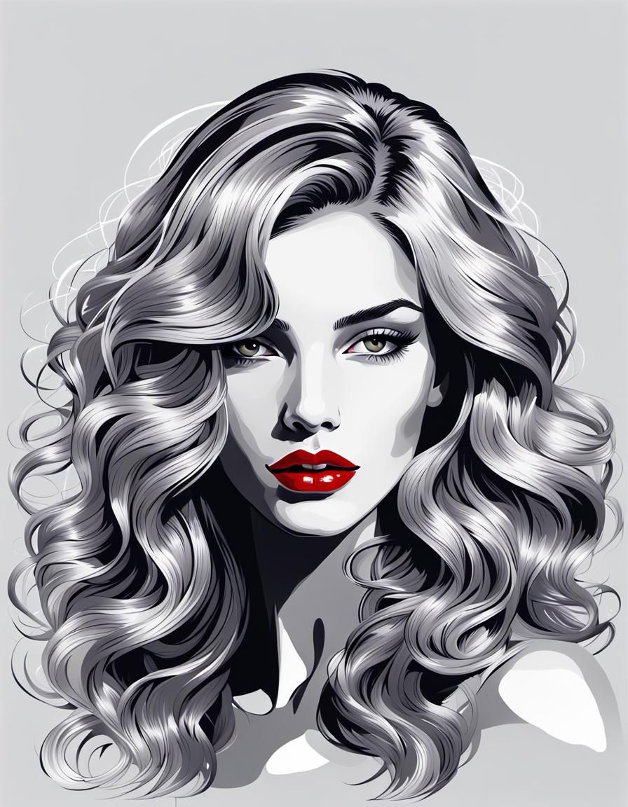Glamorous Woman's Face in High-Contrast Vector Art