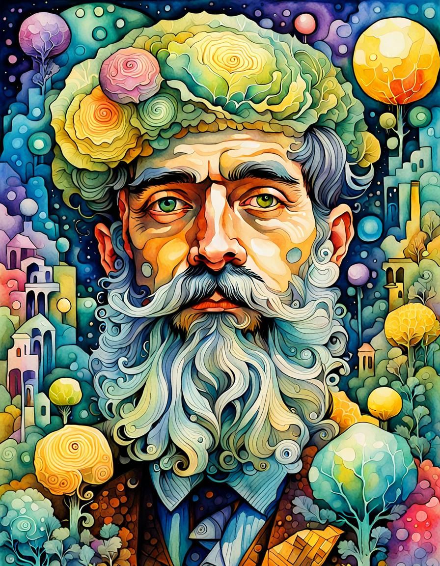 Biopunk Cabbage Beard in Geometric Fauvism Style