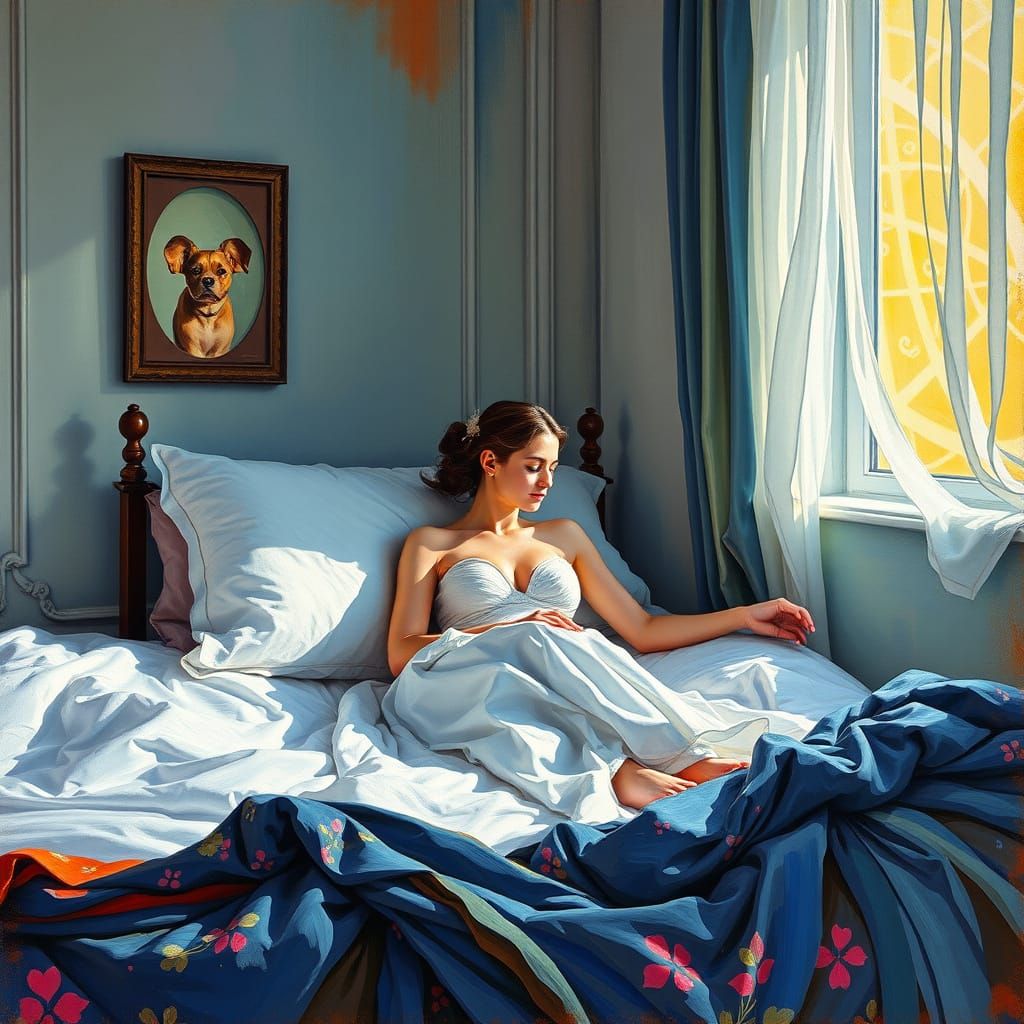 Ethereal Bedroom Scene in Neo-Impressionist Style with Expre...