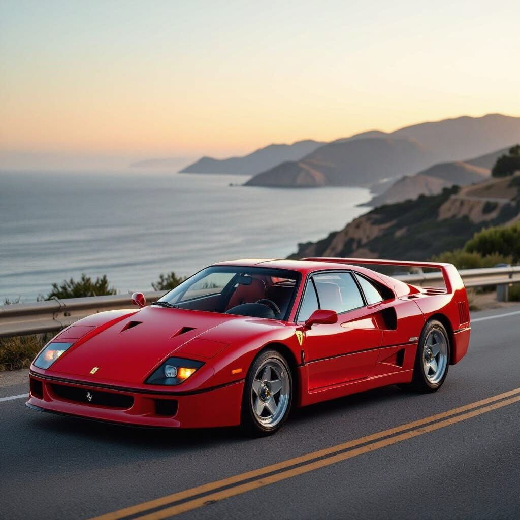 Iconic 1984 Red Ferrari F40 on Coastal Highway