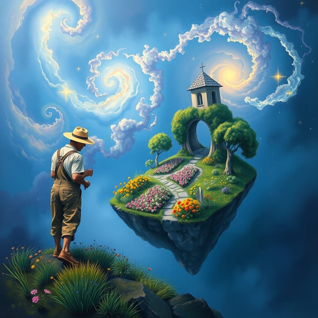 Floating Island Oasis in Cosmic Impressionism