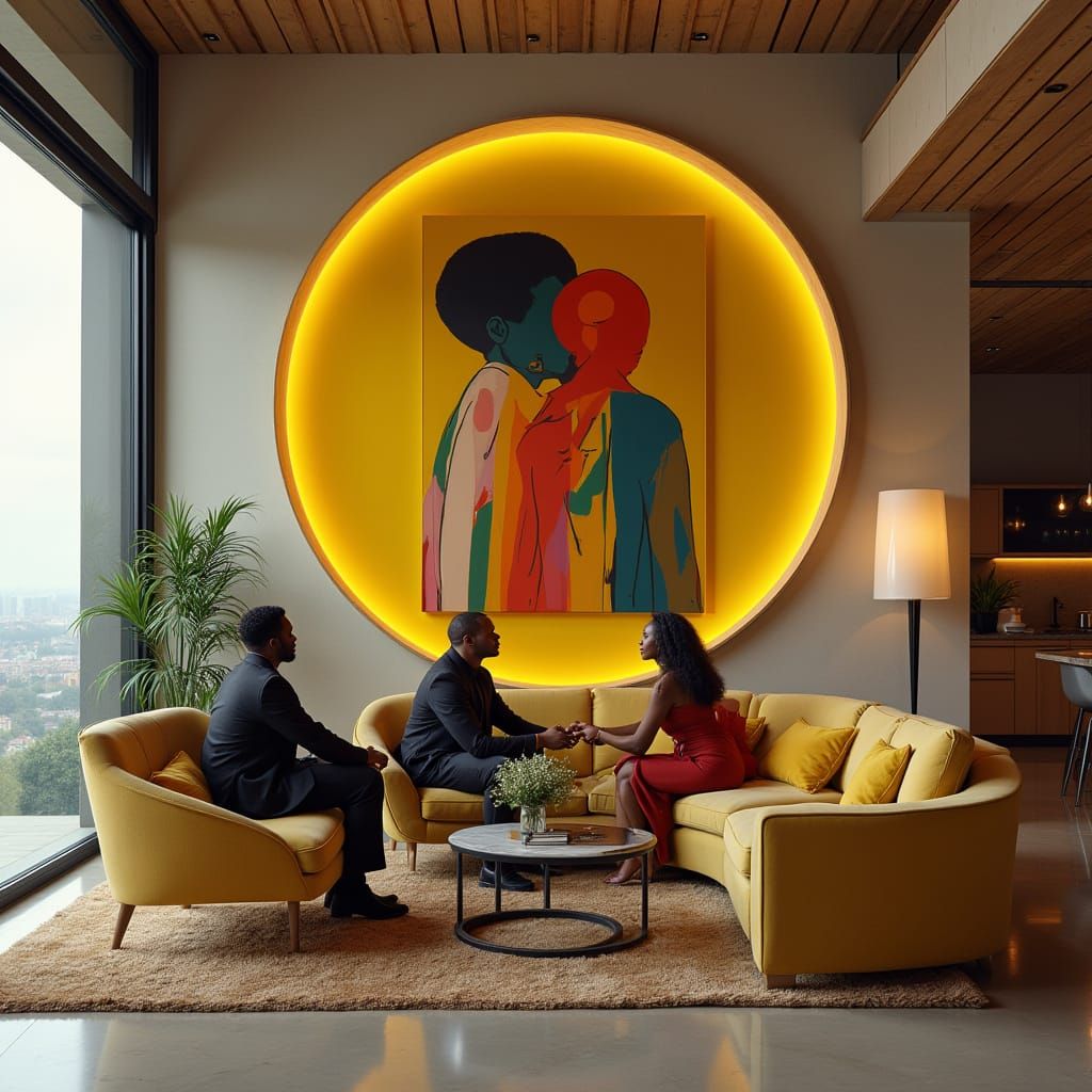 Elegant African Couple in Luxurious European Living Room