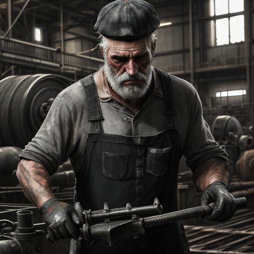 Industrial Worker in Factory: Gritty Textured Image
