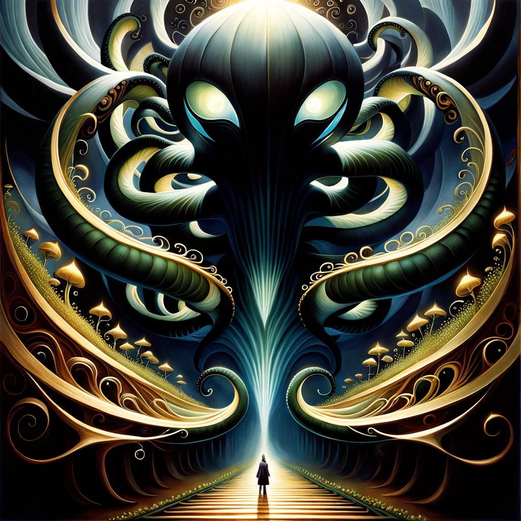 Glowing Obsidian Vortex Tentacles in Magic Realism