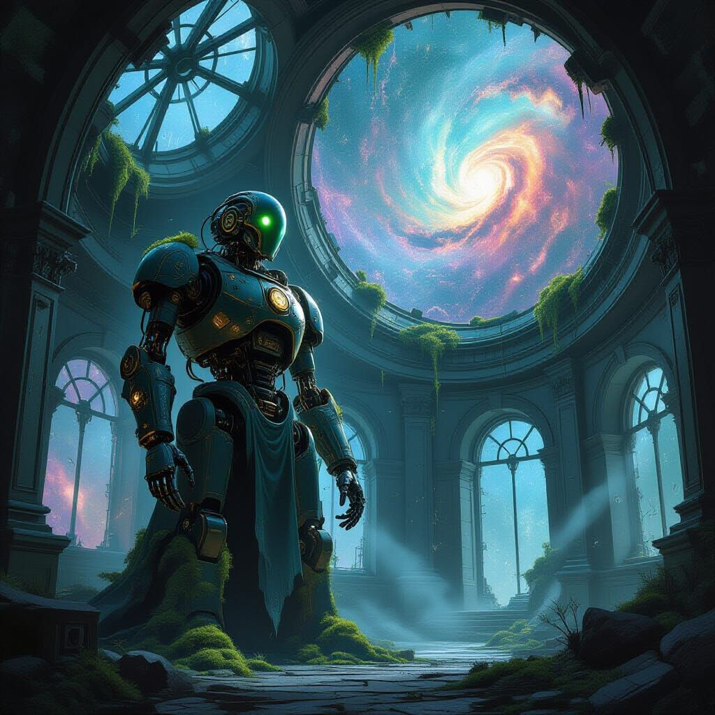 Ancient Automaton in Celestial Observatory, Dark Concept Art...