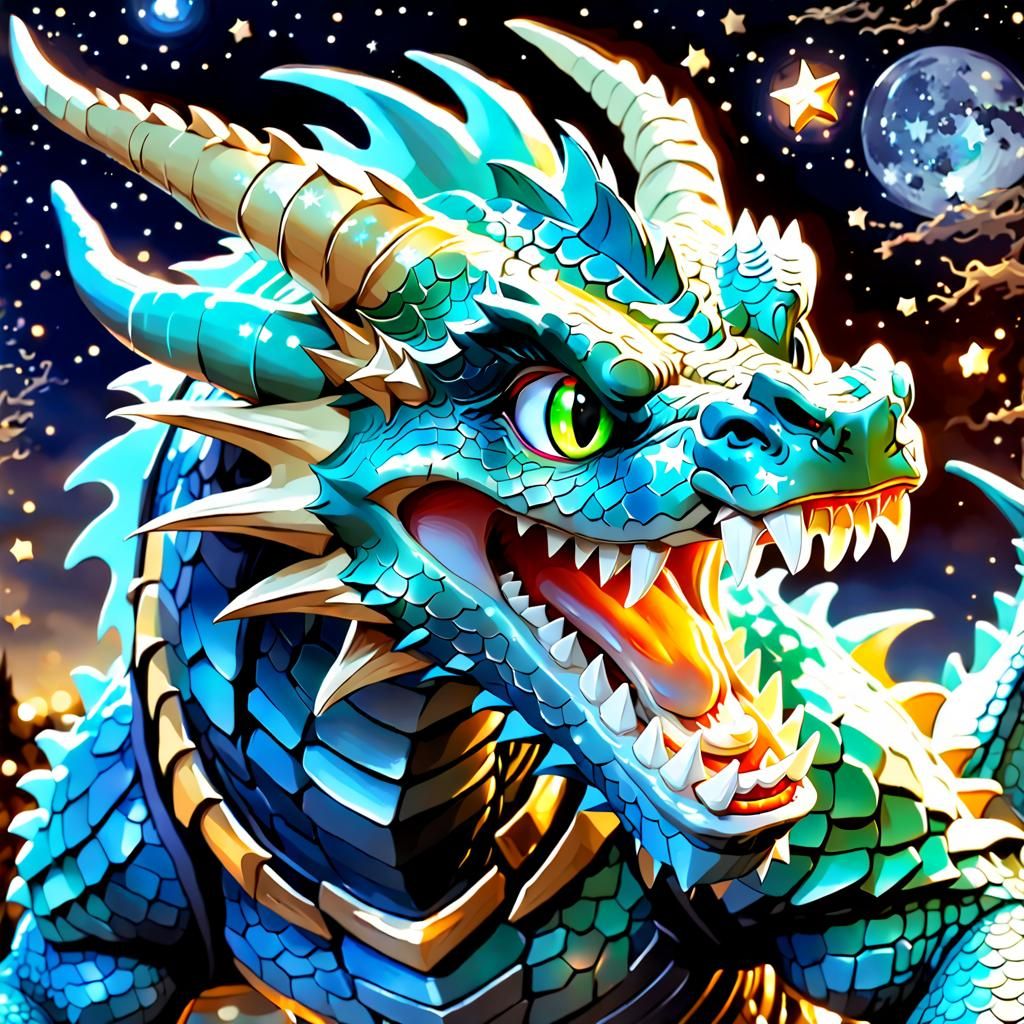 Adorable Dragon Portrait with Luminescent Stars