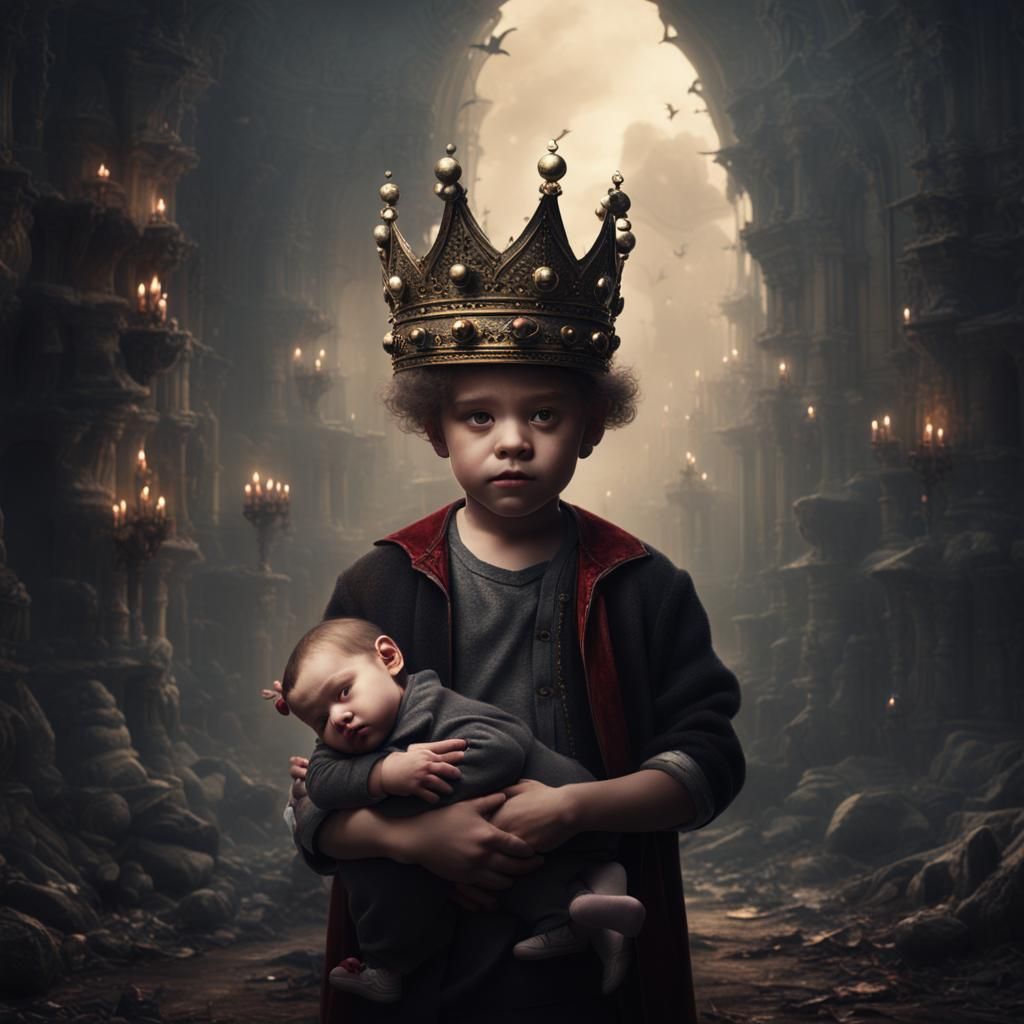 Crowned Man Protecting Vampire Girl: Digital Painting