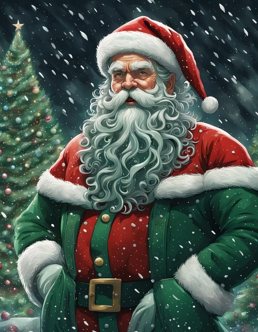 Santa Claus in Dark Green Suit in Snow