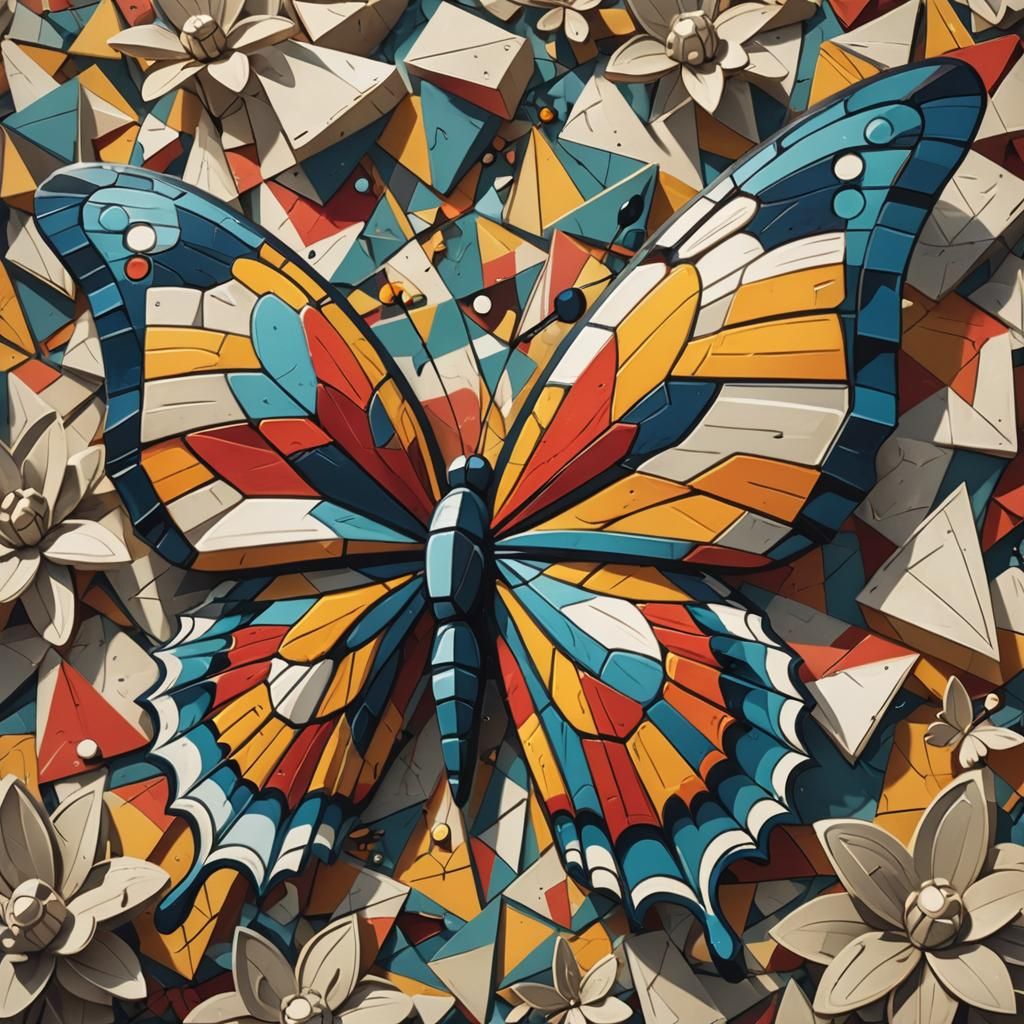 a cartoon canva cubism butterfly