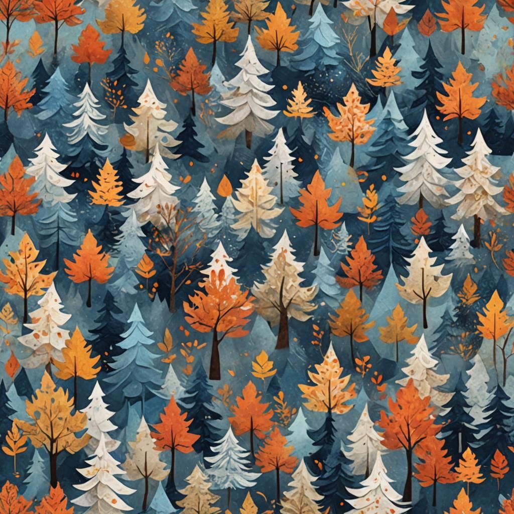 Winter Hat Paper Collage with Autumn Trees