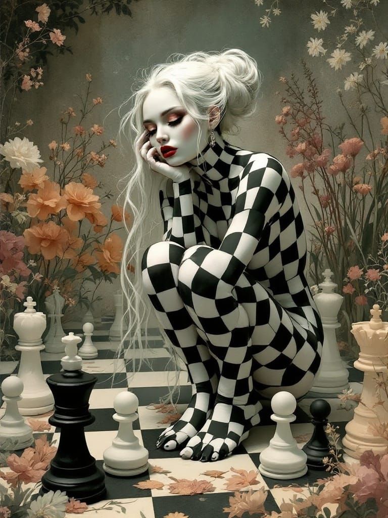 Surreal Chess Queen with Art Nouveau Flair